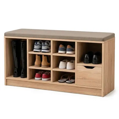 Image de Meuble de rangement pour chaussures avec banc intégré, couleur marron, avec tiroir, 100 cm
