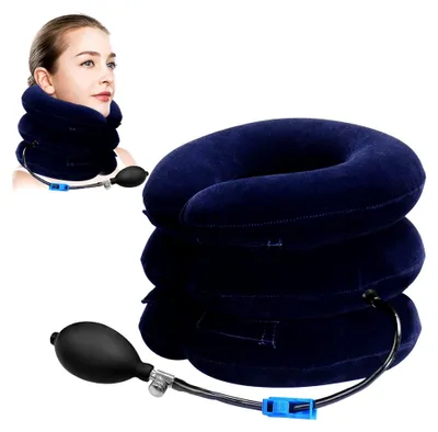 Produktbild von Zervikales Traktionsgerät für den Nacken, verstellbares Nackenmassagegerät in Marineblau, Nackenstütze zur Entlastung der Halswirbelsäule