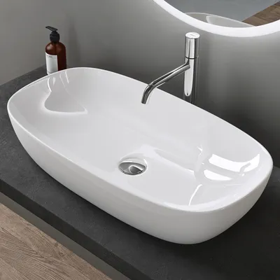 Produktbild von doporro Aufsatzwaschbecken Keramik Waschbecken Waschschlae 700x370x135 mm Gäste-WC weiß glänzend Handwaschbecken Waschtisch Brüssel104