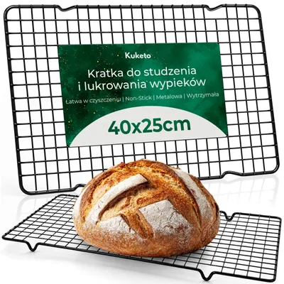 Obrázek produktu pro Kuketo | Chladicí mřížka na pečivo 40 × 25 cm – ocelová – nepřilnavý povrch – na polévání a zdobení
