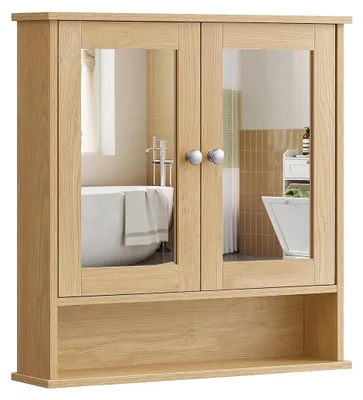 Obrázok produktu pre Zrkadlová skrinka do kúpeľne – nástenná skrinka – MDF – hnedá – 13 x 56,5 x 58,5 cm