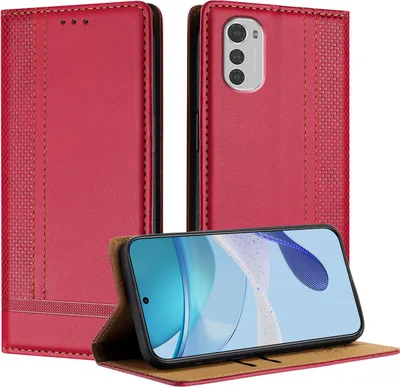 Obrázek produktu pro Pouzdro na mobilní telefon pro Motorola Moto E32 kožené flipové ochranné pouzdro s funkcí stojánku červené