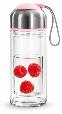 Produktbild von Glas Trinkflasche ToGo 300 ml mit Edelstahl Deckel und Trageschlaufe