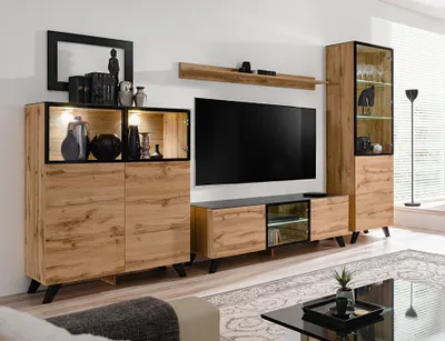 Produktbild von Wohnwand Anbauwand Wohnzimmer Schrankwand THIN mit LED und Push - Click System