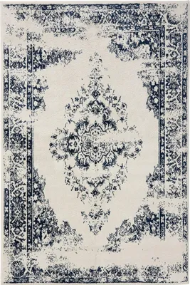 Produktbild von benuta Vintage Teppich Wohnzimmer Sia Creme/Blau 240x340 cm Wohnzimmerteppich Schlafzimmer weich orientalisch Rechteckig