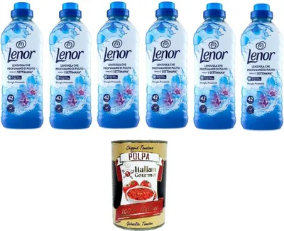 Produktbild von Lenor Ammorbidente Lavatrice Concentrato, Risveglio Primaverile,Weichspülerkonzentrat, Frühlingserwachen, 42 Wäschen, 6x 882 ml+ Italian Gourmet polpa 400g