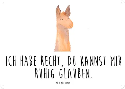 Produktbild von Mr. & Mrs. Panda Schild Lamakopf Genervt DIN A4 - Weiß - Geschenk, tafel, Büro, Blechtafel, Chef, Lama, Freundin, Metallschild, Lamas, Chefin, Wandbild, Alpaka, Türschild
