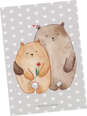 Produktbild von Mr. & Mrs. Panda Grußkarte Bären Liebe - Grau Pastell - Geschenk, Verknallt, Postkarten, Umarmung, Bärchen, Hochzeitstag, Kuscheln, Ansichtskarte, Freundin, Postkarte