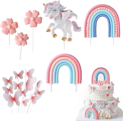 Productafbeelding van Eenhoorn taartdecoratie 18 stuks 3D-eenhoorndecoratie - Taarttopper