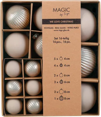 Produktbild von Weihnachtskugeln Glas 4-8cm Mix gerillt 16er Set - Fine Alabaster