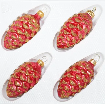 Produktbild von 4 tlg. Glas-Tannenzapfen Set in Ice Rot Gold