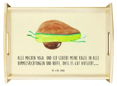 Produktbild von Mr. & Mrs. Panda Tablett Avocado Yoga - Gelb Pastell - Geschenk, Bauch, Humor, betttablett, ablagetablett, Haha, küchentablett holz, Holztablett, aus, Unsportlich, Hilfe