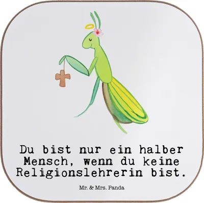 Produktbild von Mr. & Mrs. Panda Tassenuntersetzer Religionslehrerin Herz - Weiß - Geschenk, Schule, Untersetzer für Gläser, Tischuntersetzer, Spruch, Grundschule, Holzuntersetzer, Glas