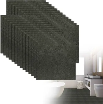 Zdjęcie produktu dla LZQ Samoprzylepne winylowe płytki podłogowe, wzór 30x30 cm do kuchni, salonu i łazienki, 54 sztuki (5,02 m²), ciemnoszare