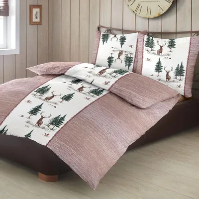Produktbild von Traumschlaf Feinbiber Bettwäsche Hirsche rot 155x200 cm + 80x80 cm