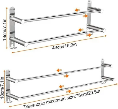 Obrázok produktu pre Nástenný držiak na uteráky z nehrdzavejúcej ocele, 30 cm, leštený