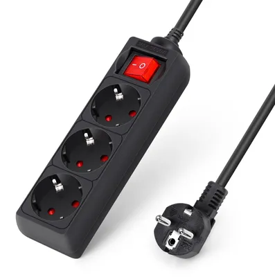 Produktbild von Aigostar - Steckdosenleiste mit 3 Steckdosen mit Überspannungsschutz, Überspannungsschutz, Kabel, 1,5 m, Schwarz, 3680 W