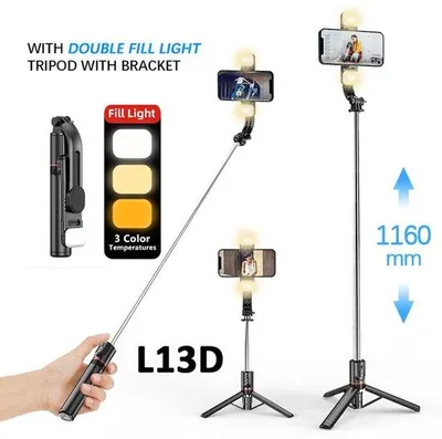 Obrázek produktu pro Flexibilní selfie tyč se stativem a Bluetooth dálkovým ovládáním pro mobilní telefony – černá s bleskem