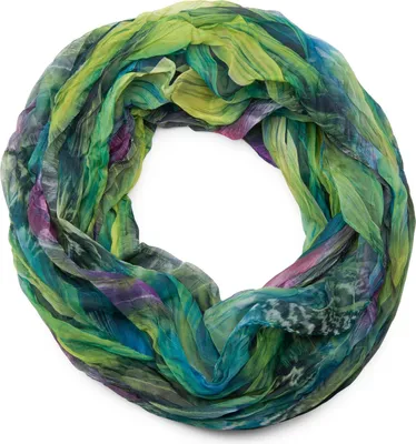 Produktbild von styleBREAKER Damen Loopschal Feder Muster Batik Style | leichter Schlauchschal mit Crash Crinkle Optik | weiches Halstuch für Frühling und Sommer