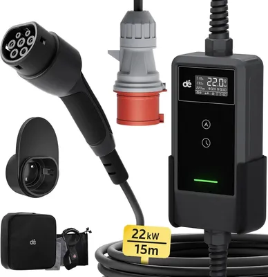 Immagine prodotto di Caricatore portatile wallbox per auto elettriche da 22 kW, tipo 2, con cavo da 15 m