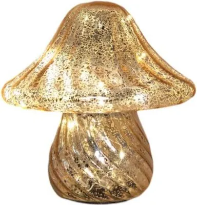 Productafbeelding van Paddenstoel glas led op batterij met timer 19x19 cm mercury goud Anna's Collection