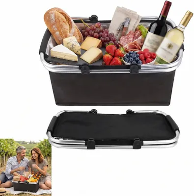 Productafbeelding van Opvouwbare boodschappenmand met koelfunctie - Thermotas als picknickmand met gevoerde handgrepen - Geschikt voor boodschappen en reizen - 18 liter, zwart