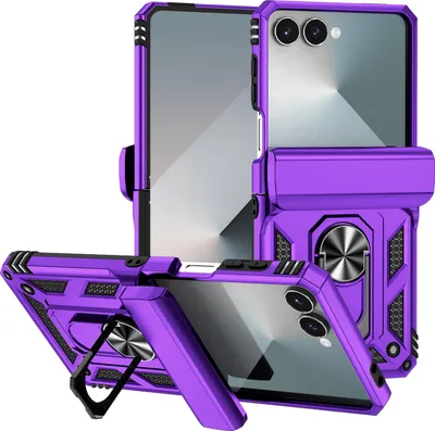 Produktbild von Hülle für Samsung Galaxy Z Flip 7 Hybrid Schutzhülle mit Ring Kickstand und Scharnierabdeckung Lila