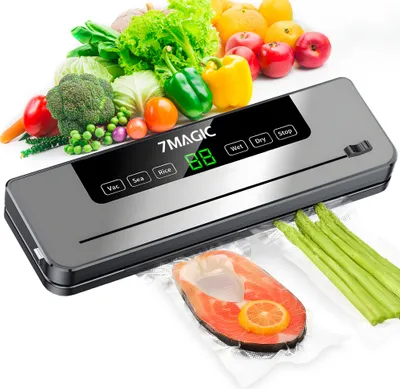 Produktbild von 7MAGIC Vakuumiergerät, Folienschweißgeräte für Sous-Vide Kochen, Versiegelungs-Countdown und Sichtfenster, 6 Wählbare Modi, Eingebauter Cutter und Rollenbeutelaufbewahrung, Vakuumbeutel enthalten