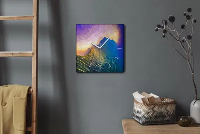 Produktbild von Coloray Hodiny Unikátní 30x30 cm  Tiché hodiny Pro obývací pokoj a kuchyň Nástěnné hodiny Plátno Bílé ručičky hodin - Mountain Sky