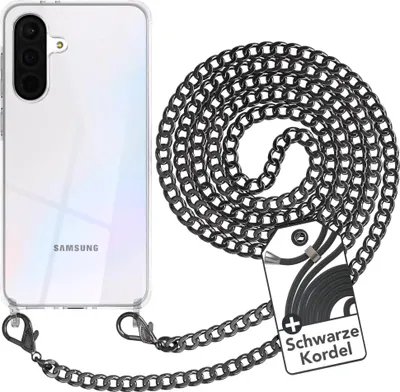 Produktbild von EAZY CASE Metall Handykette für Samsung Galaxy A36, Handyhülle mit Umhängeband, Silikonhülle, Metallkette für Smartphone in Grau