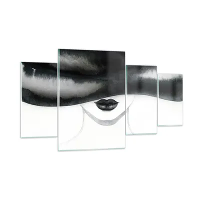 Produktbild von Bilder auf glas - 4 Teile - Frau Hut Schwarzweiß - 160x90cm - Glasbilder - Wandbilder - Bilder - zum Aufhängen bereit - Wanddekoration aus Glas - Glas Bilder - Wandbild auf Glas - GDL160x90-4301