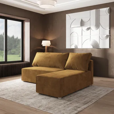 Produktbild von Masseno Ecksofa BRISO M mit Schlaffunktion L-Form, Sofa mit Bettkasten, Wohnzimmersofa, Couch, Soffa, Bettsofa, Couchgarnitur- Gelb, MONOLITH 48