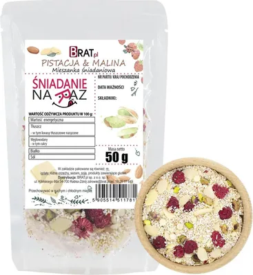 Obrázok produktu pre Pistácie a maliny - raňajková zmes 50g