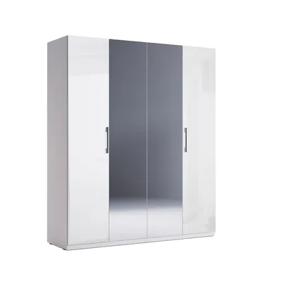 Produktbild von 4-türiger Kleiderschrank Hochglanz Weiß mit Spiegel, 1792x2106x550 mm