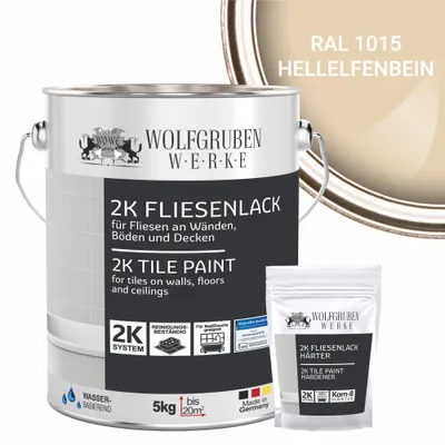 Produktbild von 2K Fliesenlack Fliesenfarbe Wand Bodenfliesen W712 Hellelfenbein RAL 1015 - 5Kg