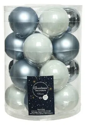 Produktbild von Weihnachtsbaumkugeln Glas Ø 6 cm 20 Stück blau weiß mix