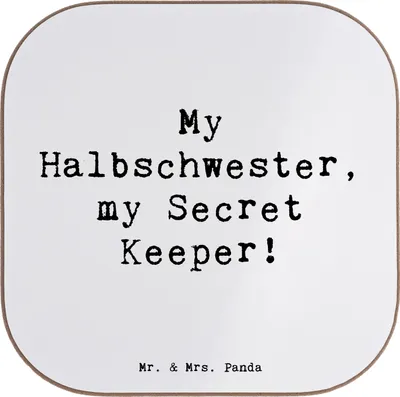Produktbild von Mr. & Mrs. Panda Personalisierter Bierdeckel Halbschwester Geheimnishüter - Weiß - Geschenk, Patchworkfamilie, Geschwisterbeziehung, handgemacht, Untersetzer, Vertraute