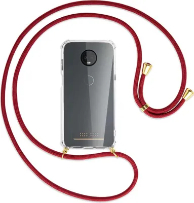 Produktbild von Handykette Backcover-Schutzhülle mit Band (Metall goldfarben) für Motorola Moto Z3 Play - dunkelrot