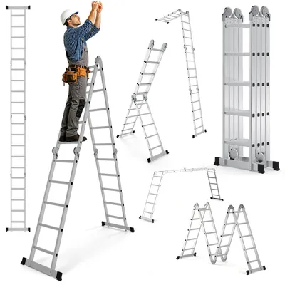 Productafbeelding van Eikuavons 7-in-1 aluminium multifunctionele ladder, 4x5 treden, ongeveer 580 cm / 5,8 meter, inklapbare scharnierladder met antislipvoeten, ladder voor huishoudelijk gebruik, maximale draagkracht 150 kg