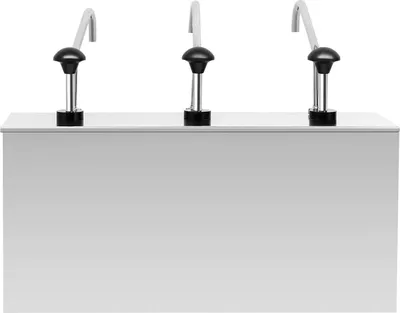 Immagine prodotto di Set di dispenser per salse - Dispenser a tripla pompa in acciaio inossidabile - Volume 3×3,3 l - Dimensioni 50×19×25 cm - Per ristorazione/cucina - Grigio argento
