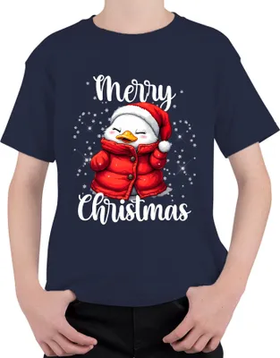 Produktbild von Merry Christmas niedlich Ente Weihnachtsmütze Winter Kinder Santa Uni Kinder T-Shirt, Navy, 128