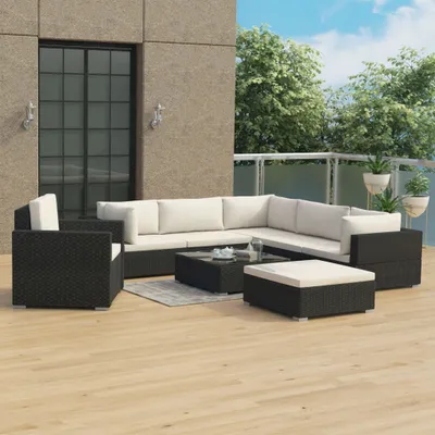 Obrázek produktu pro The Living Store 8dílná zahradní lounge souprava s polštáři polyratan černá