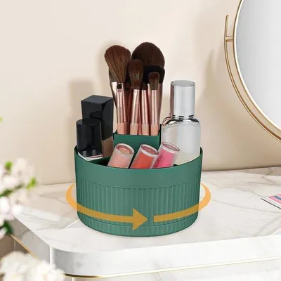Image de Ibenzoa® : Organisateur de maquillage rotatif à 360°, fabriqué en PP de haute qualité, avec 5 compartiments – idéal pour les cosmétiques, les pinceaux et les accessoires