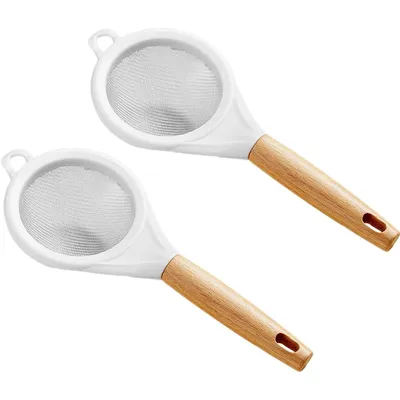 Produktbild von 2 stück Feinmaschiges Sieb mit Holzgriff,,Edelstahl-Sieb,für Speisen und Getränke, Ideal zum Backen, für Cocktails, Tee, Kaffee und Säfte