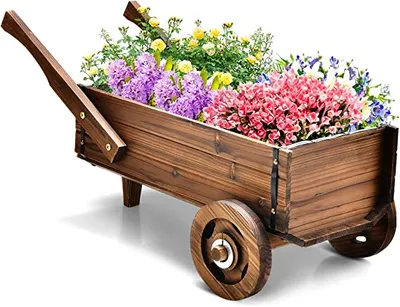 Produktbild von GOPLUS Blumenwagen auf rädern, Pflanzwagen mit Entwässerungslöcher, Blumenständer mit Griffe, Blumen Pflanzkarre für Garten & Terrasse