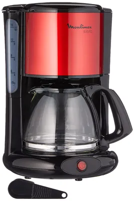 Produktbild von Moulinex Filterkaffeemaschine Subito, Glaskanne, 10-15 Tassen, 1,25L Fassungsvermögen, automatische Abschaltfunktion, herausnehmbarer Filtereinsatz, Wasserstandsanzeige, Edelstahl, rot/schwarz, FG360D