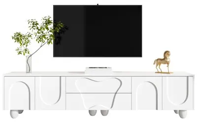 Produktbild von TV Schrank 180 cm Weiss Holzbeine Lowboard Stauraum modern Wohnzimmer