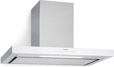 A white kitchen range hood against a white background.