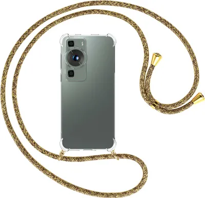 Produktbild von Handykette Backcover-Schutzhülle mit Band (Metall goldfarben) für Huawei P60 / P60 Pro (6.67'') - braun+beige