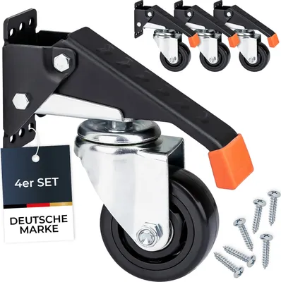 Produktbild von HMF 6750 Schwerlastrollen absenkbar für Werkbank, Polyurethan, 4 Stück, 76 mm, bis 400 kg, Schwarz